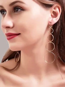 Fashion Long Multil Circles Drop Earrings For Women Earing Jewelry Hyperbole Gold Silver Color Tassel Earrings 2025 New Trendy
