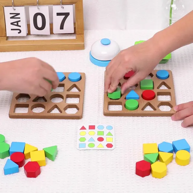 1set Wooden Geometric Shape Matching Building Blocks, Tabletop Competitive Game To Train Children's Thinking Skills Halloween Ch 6