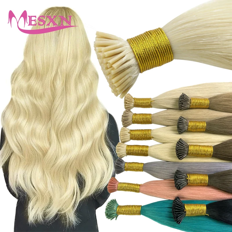 MESXN Straight I Tip Hair Extensions Natural Real Human Hair Fusion Extensions Keratin Capsule Brown Blonde 613 Color 14-24inch hair extensions