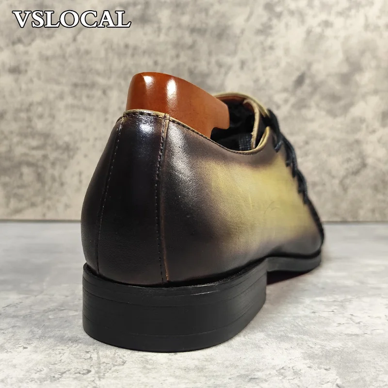 Italian Men's Oxford Polishing Mixed Colors Pointed Toe Casual Mens Dress Shoes Lace Up Wedding Office Leather Shoes Men 6