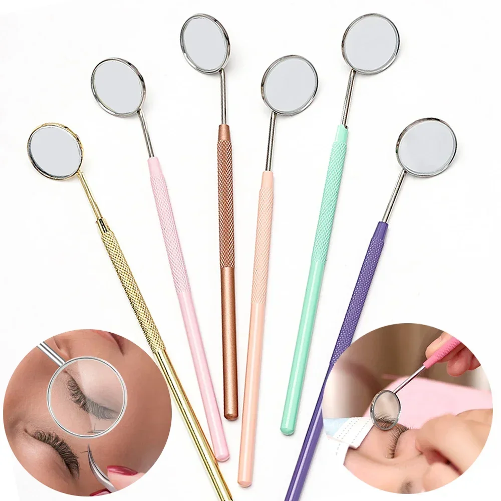 1pcs 다기능 검사용 스테인레스 스틸 속눈썹 연장 거울 긴 손잡이 확대 속눈썹..