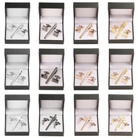 Classic men's French shirts cufflinks tie clip drawing laser metal cuff button clips wedding suits accessories jewelry box gift