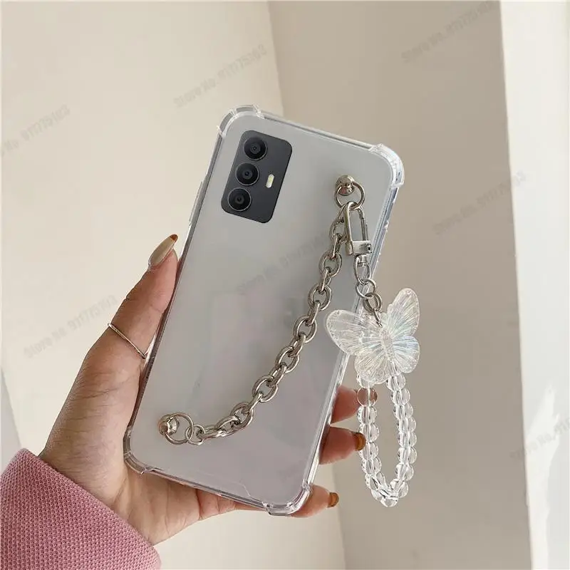 Elegant 3D Crystal Butterfly Bracelet Wriststrap Case - Soft Transparent Shockproof Cover