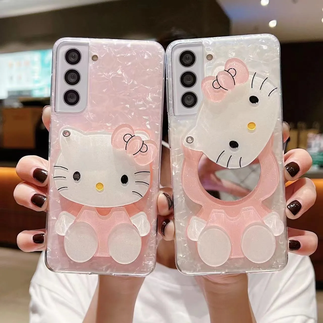 Premium Hello Kitty With Makeup Mirror Phone Cases For Samsung S20 21 22 Ultra S21 S20 Fe S20 21