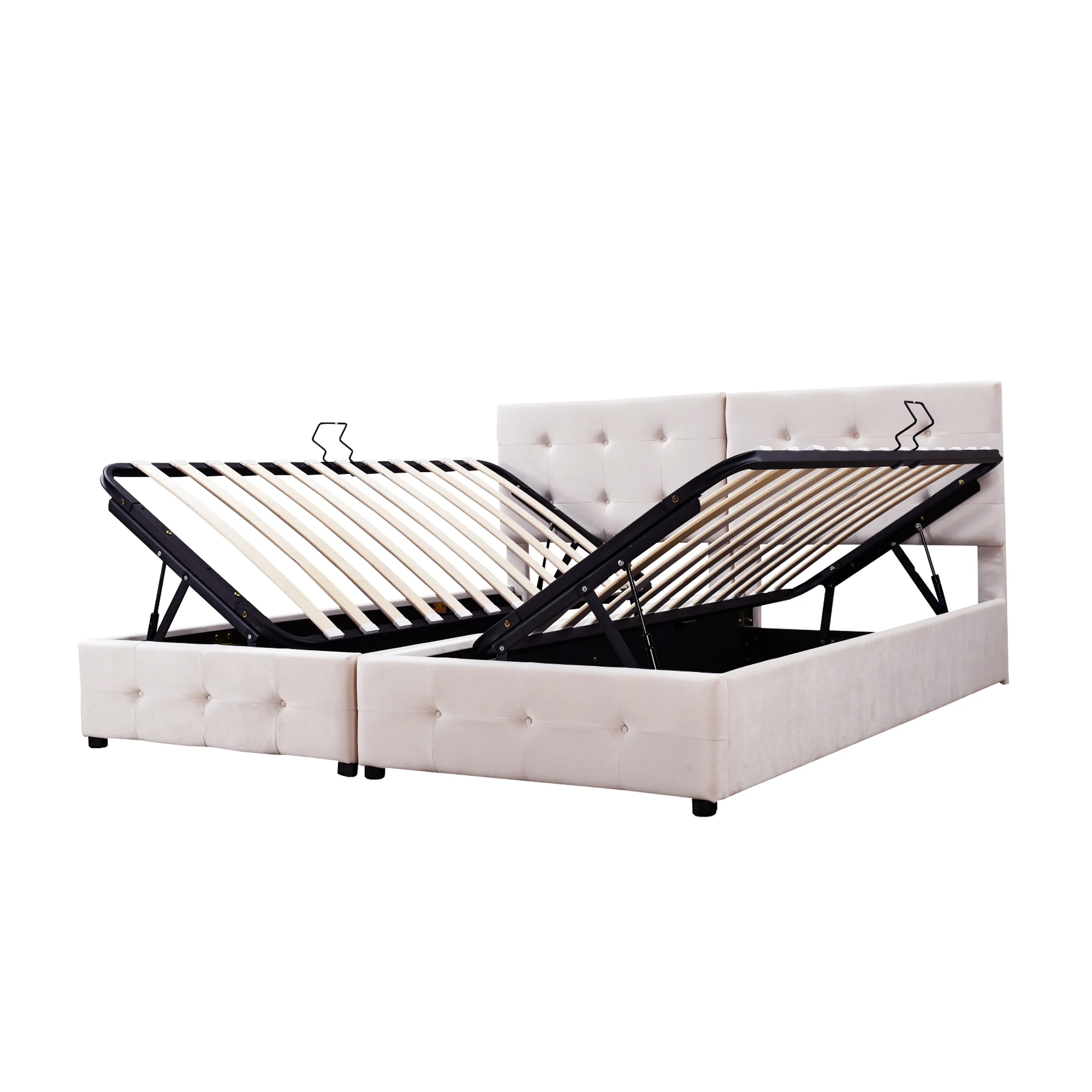 KOMHTOM Multifunktionales Polsterbett Doppelbett 180x200 cm aus hautfreundlichem Samtstoff mit hydraulischem Stauraum – Detail 5