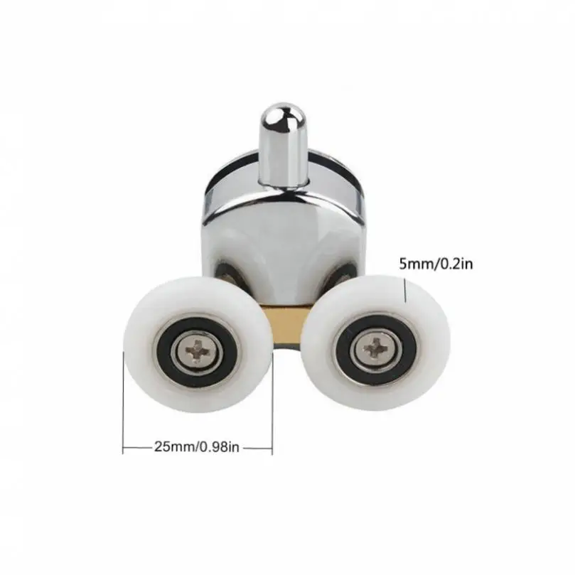 1 Piece 25mm Metal Double Wheels Shower Door Rollers for 0.47inch to 0.55inch Glass Hole with Bumpers,Screw
