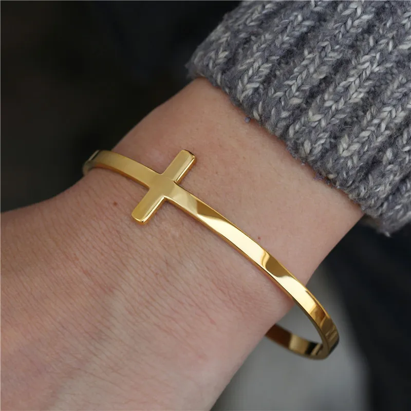 

5Pcs Stainless steel Cross Opening Bracelets for Women Man Punk Personality Open Bangle Cuff Simple Bracelet Jewelry Gift Couple