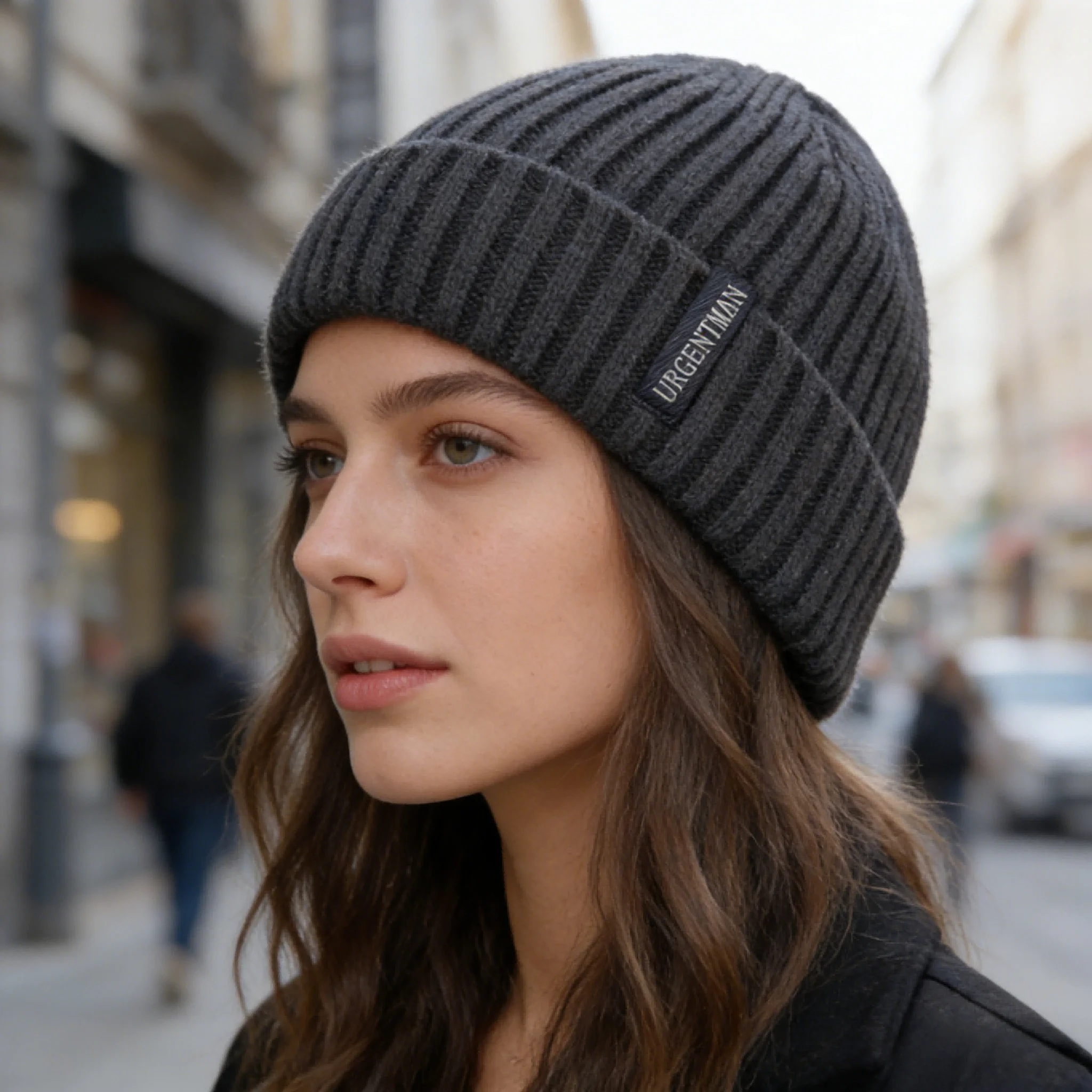 Neue Unisex URGENTMAN Warme Wintermützen Stilvolle Plüschfell-gefütterte Beanie-Mütze Dicke Strickmützen für Männer und Frauen Lässige Mützen – Detail 4