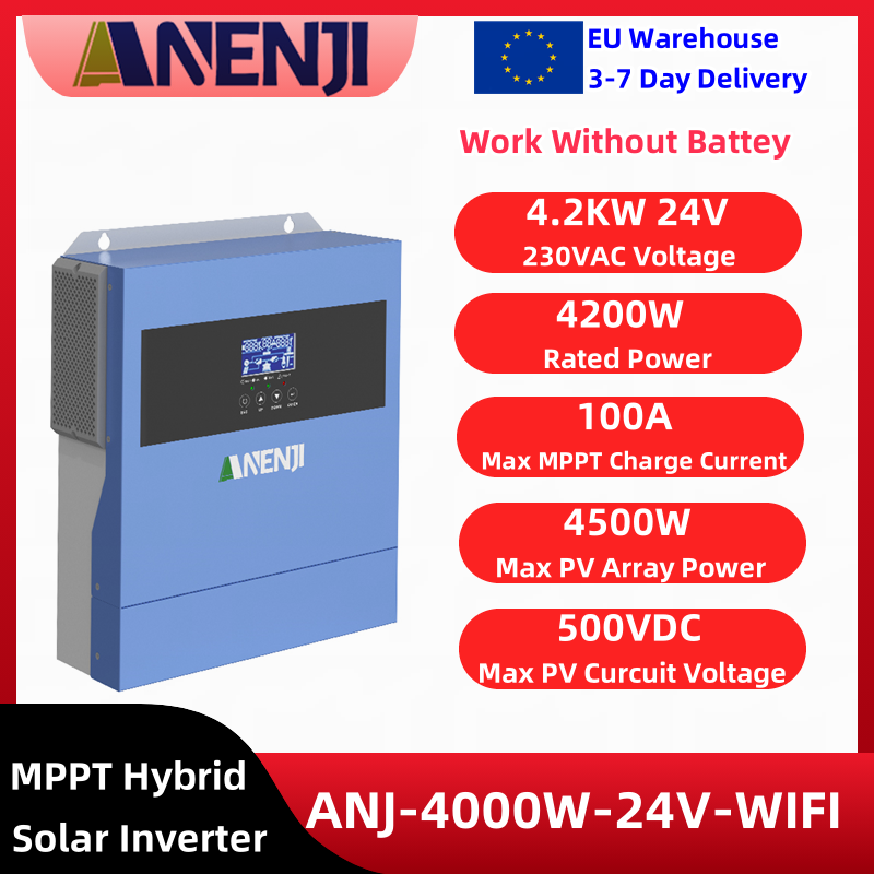 4.2KW 6.2KW 24V 48V Hybrid Solar Inverter 230VAC Pure Sine Wave On/Off Grid MPPT100A/120A Solar Charger Power Home Inversor