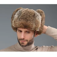 Fashion Thick Warm Bomber Hat Men Real Rabbit Fur Earflap Trapper Russian Cap Male Plus Size Winter Hats for Men Ski Russian Hat 2