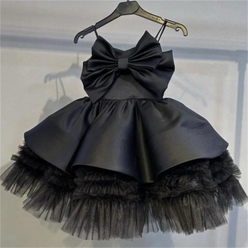 

Черное платье с подтяжками для девочек, платье принцессы, детское пушистое платье