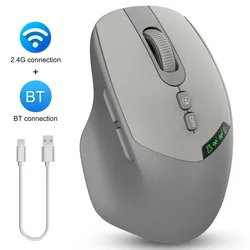 Dual Mode Wireless Bluetooth Mouse with Silent Click, Adjustable DPI & Rechargeable Battery Display (Vintage grey)