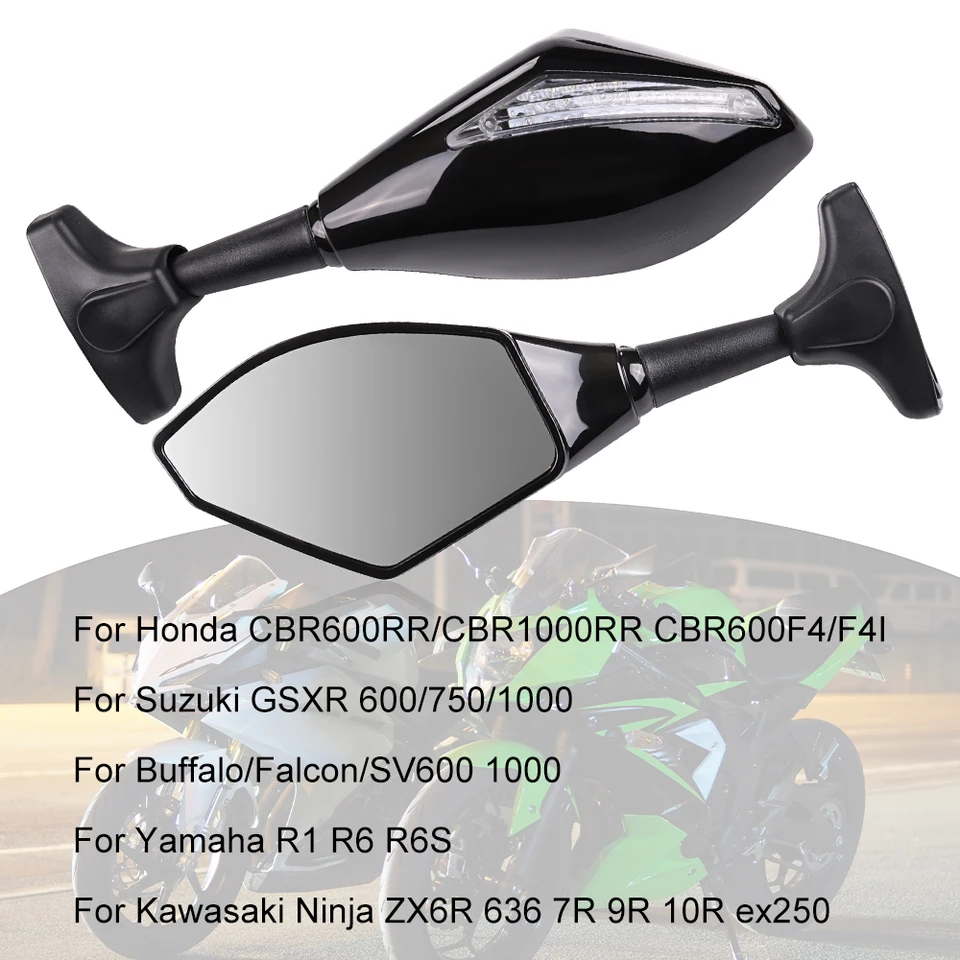 Rétroviseur Moto Avec Indicateur De Direction LED – Générique, Noir – Neuf