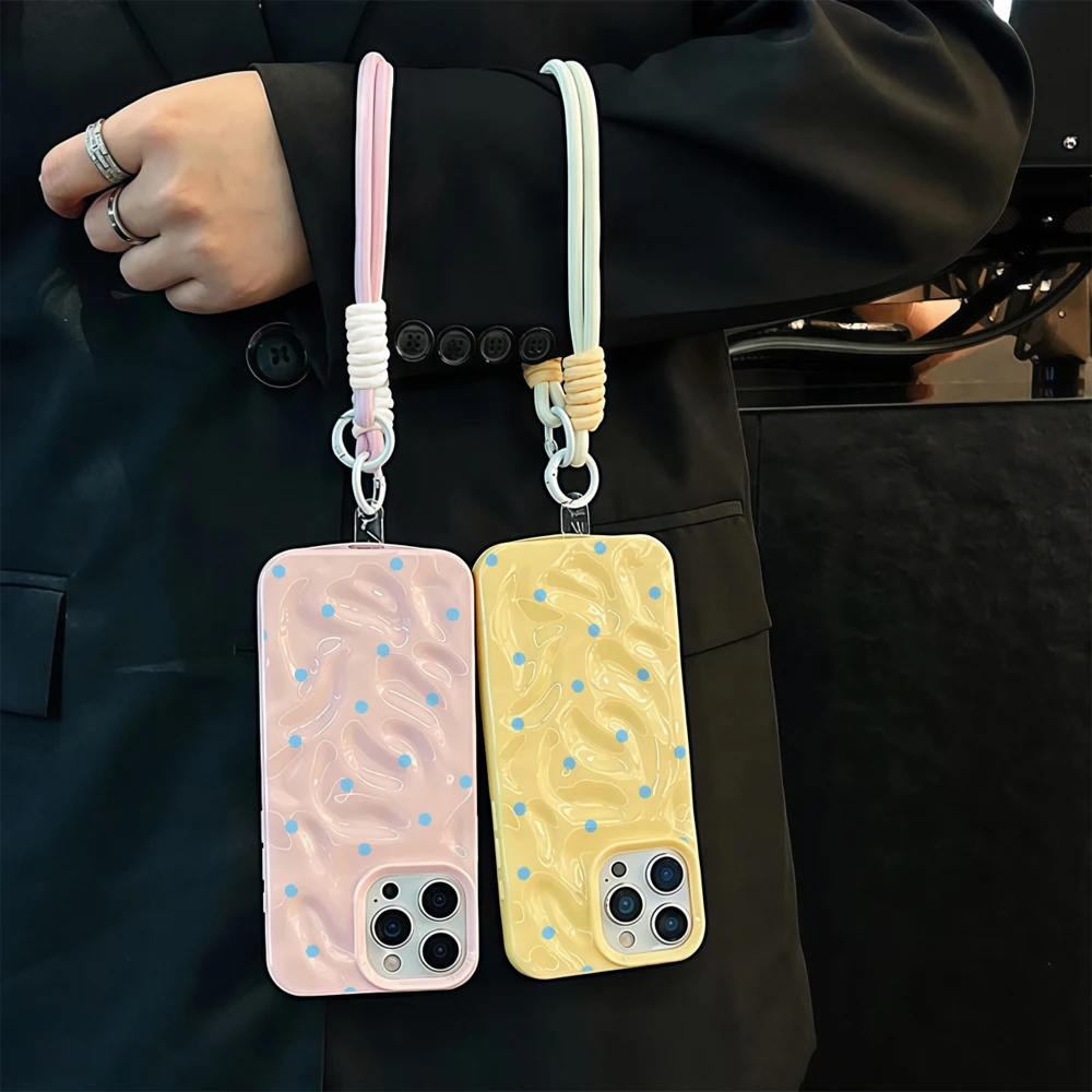 Blue Polka Dot Shockproof Phone Case with Lanyard – Soft TPU