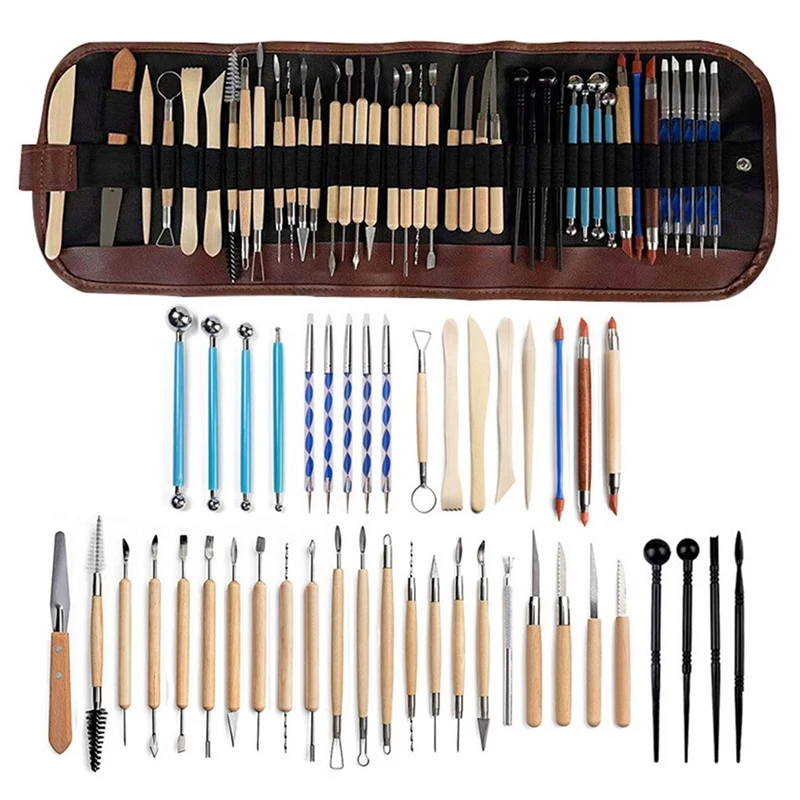 Ensemble d'outils de poterie pour sculpture en argile, couteau carapté, stylo en silicone, anciers de pilule, pierre, plastique, main en argile, facile à utiliser, 43 pièces