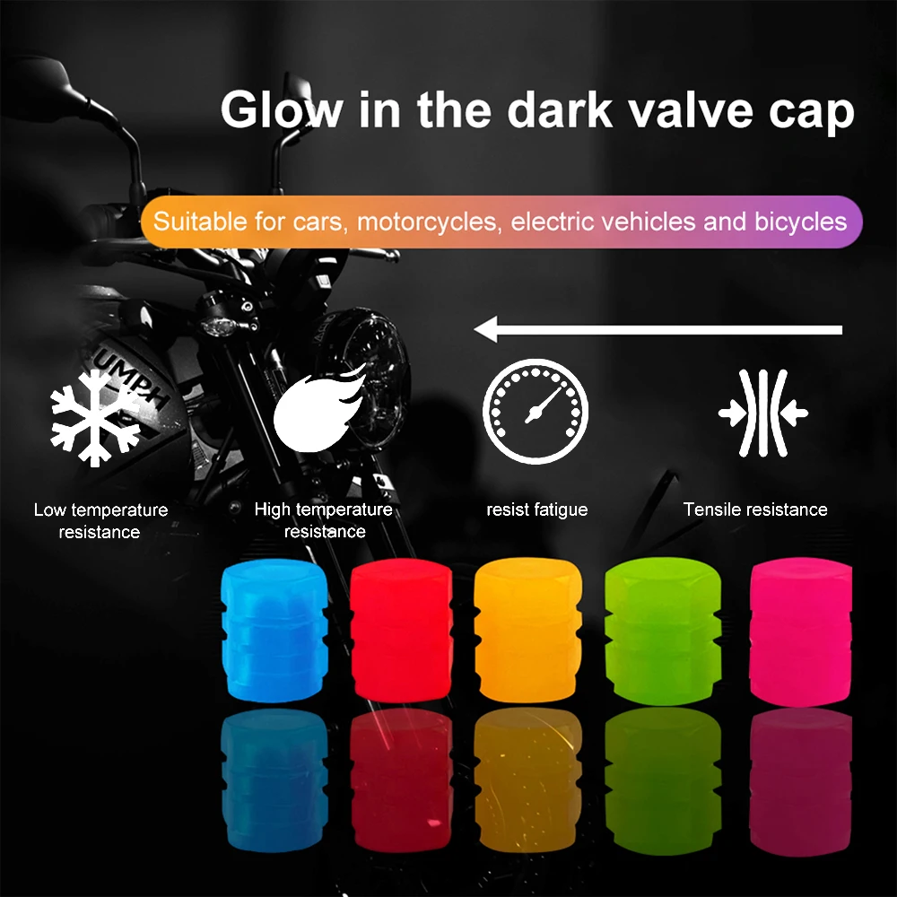 4pcs Wheel Tyre Hub Valve Stem Caps Night Glowing Wheel Valves Nozzle
