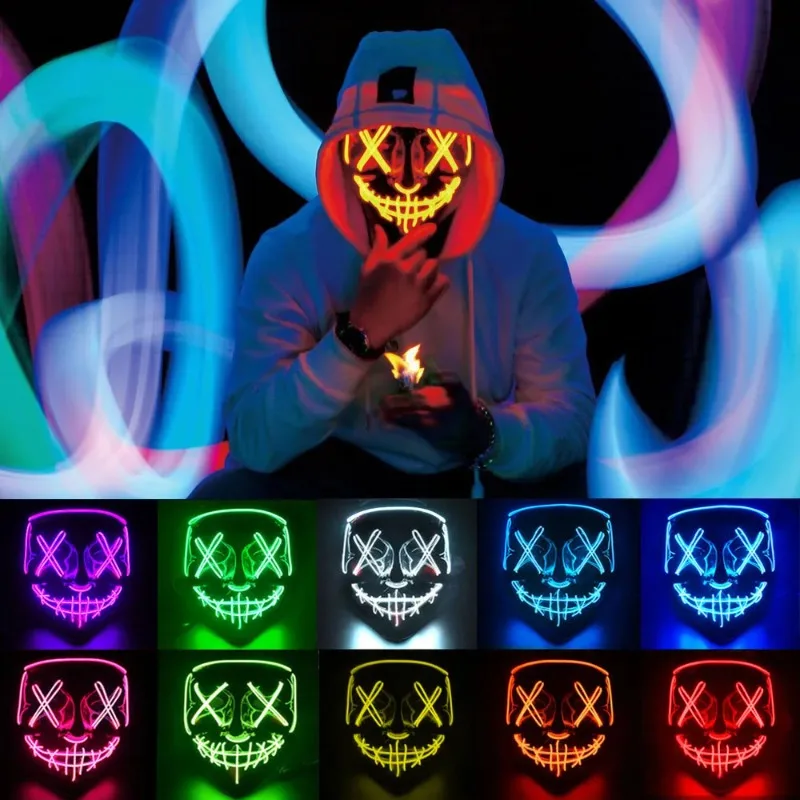 Halloween Mask Terror led face light mask Scary Scream Bright Mask For Carnival Halloween Costumes For Men glow in the dark halloween mask