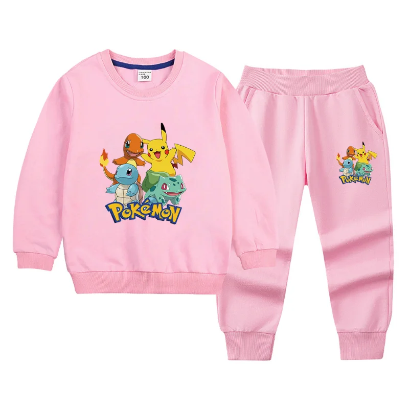 thumbnail image 1 of Ropa de Pokémon para niños, conjunto de sudadera y pantalones de chándal para primavera y otoño, figura de Anime, conjunto informal gráfico de Pikachu de dos piezas, 1 of 5