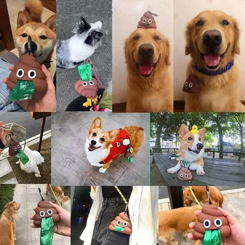 Portable Pet Waste Bag Dispenser Dogs Cat Trash Carrier Soft Silicone Poop Bag Poop-shaped Storage Box Pet Cleaning Products