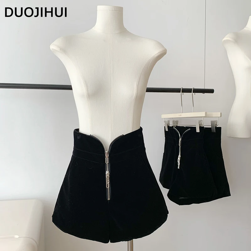 DUOJIHUI Autumn Black Chic High Waist Female Shorts Classic Loose A-line Fashion Zipper Simple Solid Color Casual Women's Short