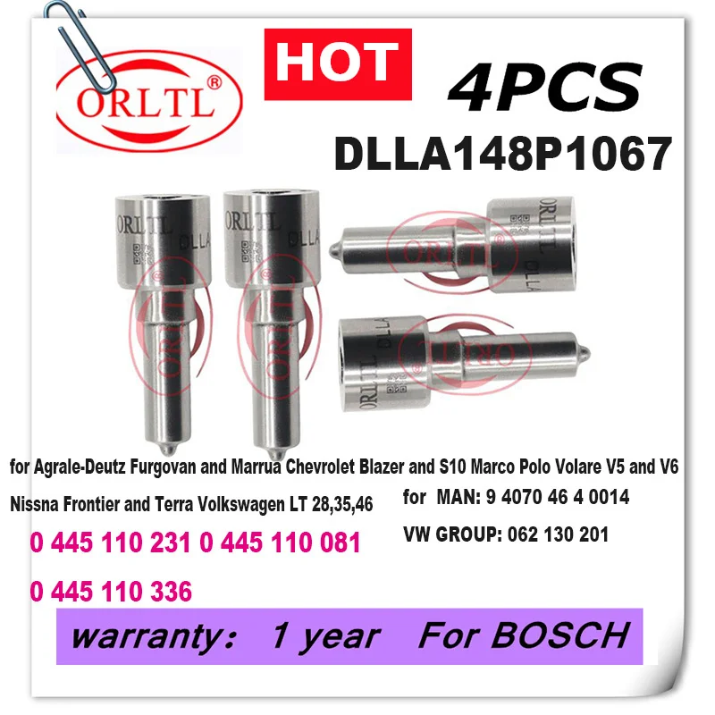 

DLLA148P1067 0433171693 for MAN 0445110231 0 445 110 231 9 4070 46 4 0014 VW GROUP: 062 130 201 Diesel Fuel Injector Nozzle 4pc