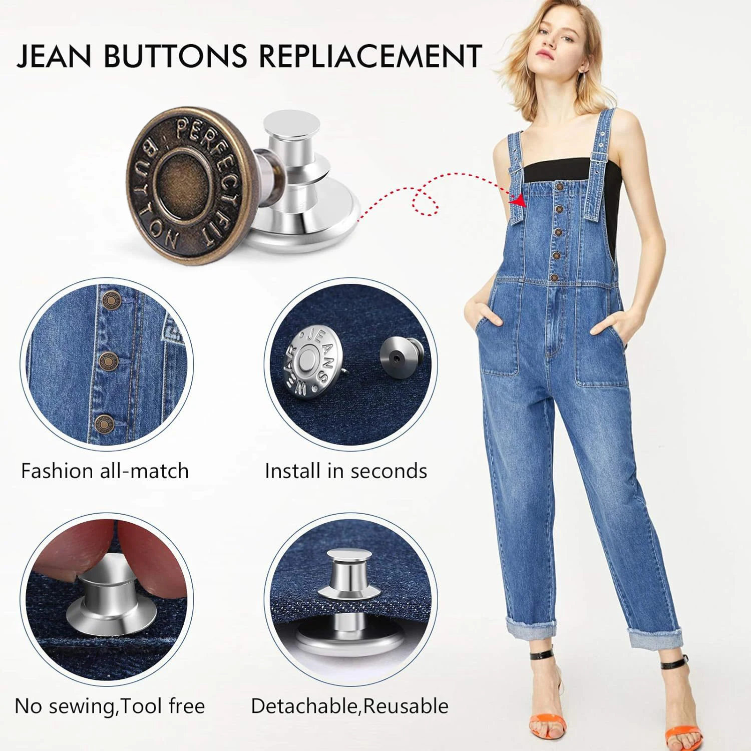 12Pcs/pack Jeans Buttons Clothing Pants Sewing Accessories Waist Buckle Nail Free Waist Button Detachable Clothing Pants Pins
