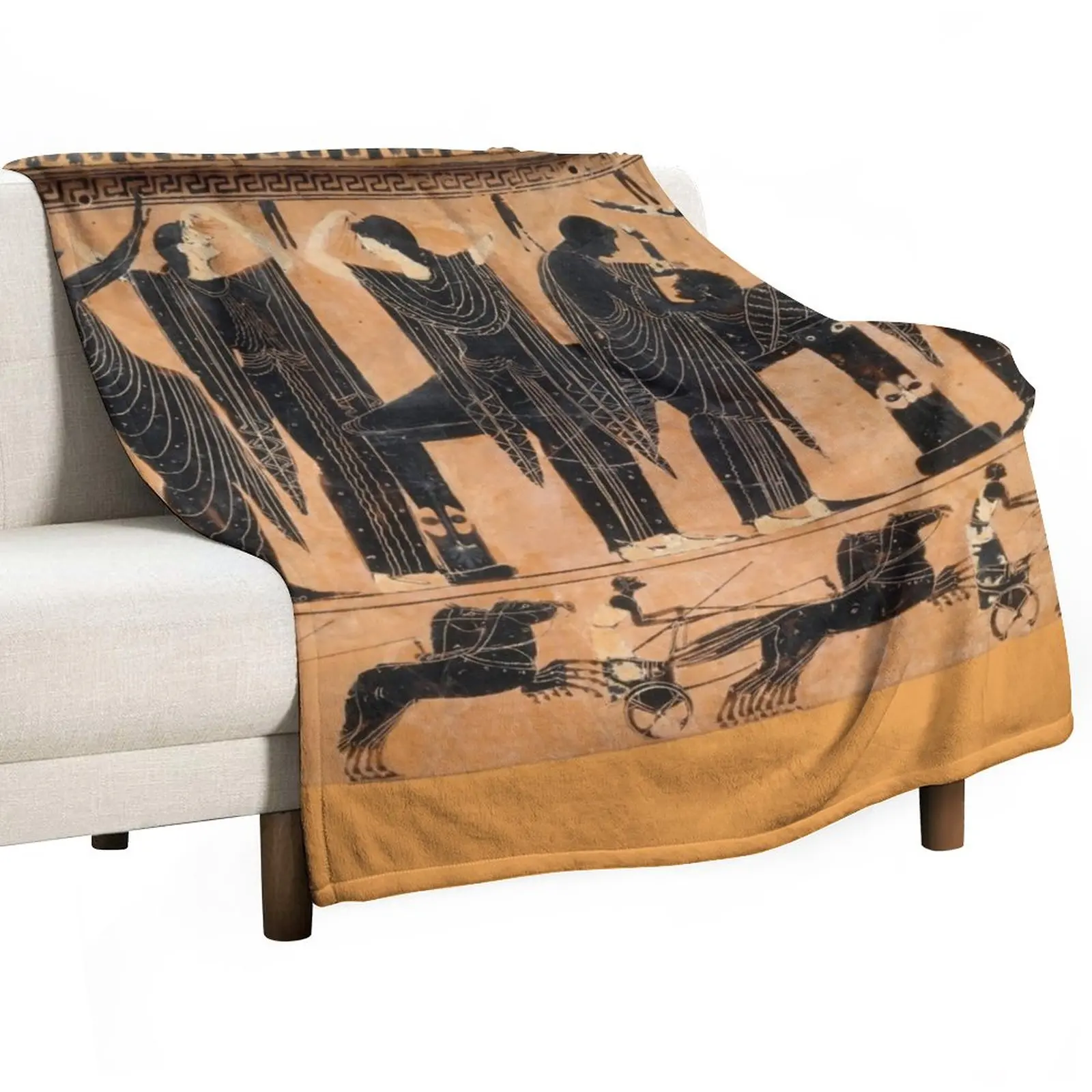 

Ancient Greek Funerary Scene Throw Blanket Soft Beds Hairy Blankets