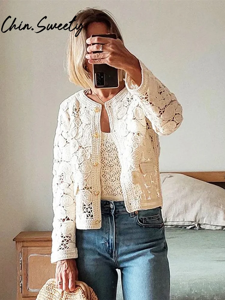 Crochet Chic Cardigans Urban Crochet Knit Women Cardigan Elegant