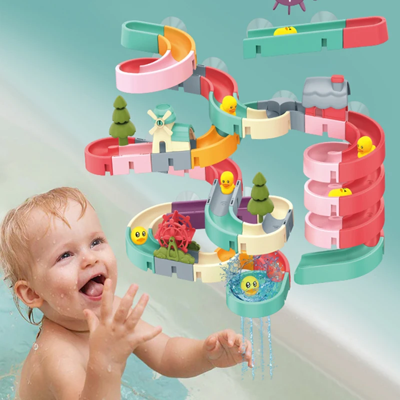 Bath Toys Baby Bathroom Duck DIY Track Bathtub Kids Play Water Games Tool Bathing Shower Wall Suction Set Bath Toy for Children 2