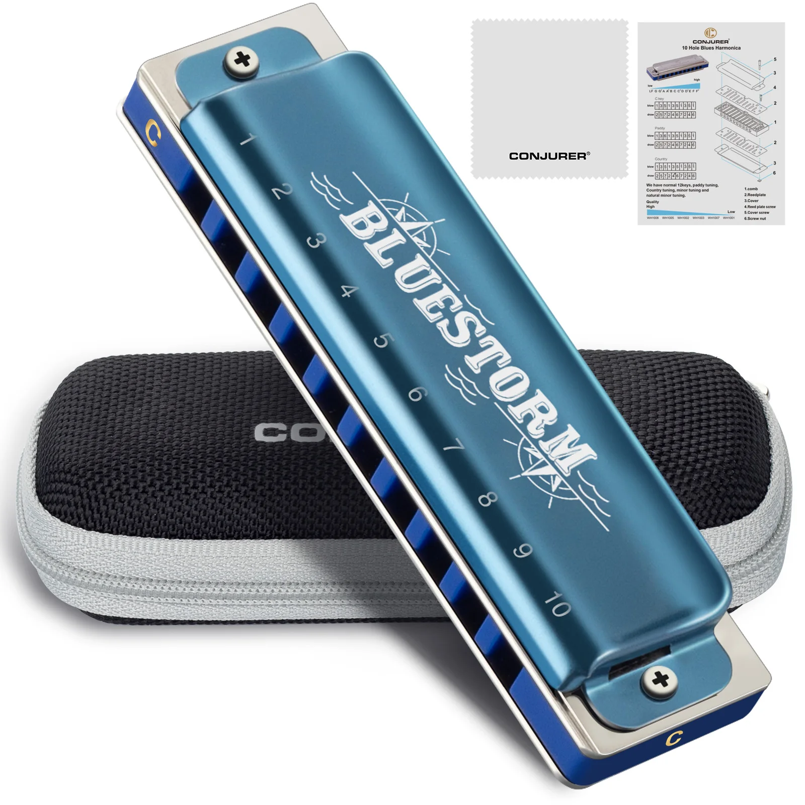 CONJURER 10 Hole Diatonic Harmonica 12 keys for PROFESSIONAL Adult and Beginners diatonic harmonica