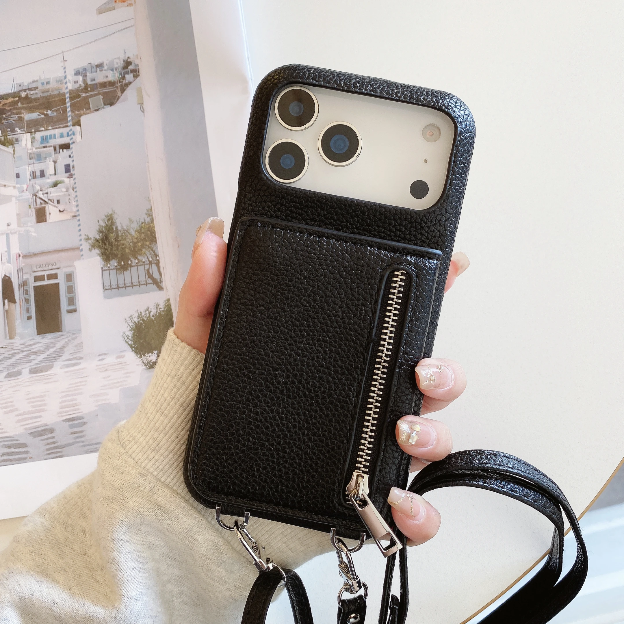 Crossbody Lanyard Phone Case with Zipper Wallet and Mirror Card Holder Slot