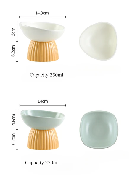 Cartoon Cat Bowl Ceramic Cute Pet Feeders High Footed Slanted Pet Bowl To Prevent Tipping Over 6