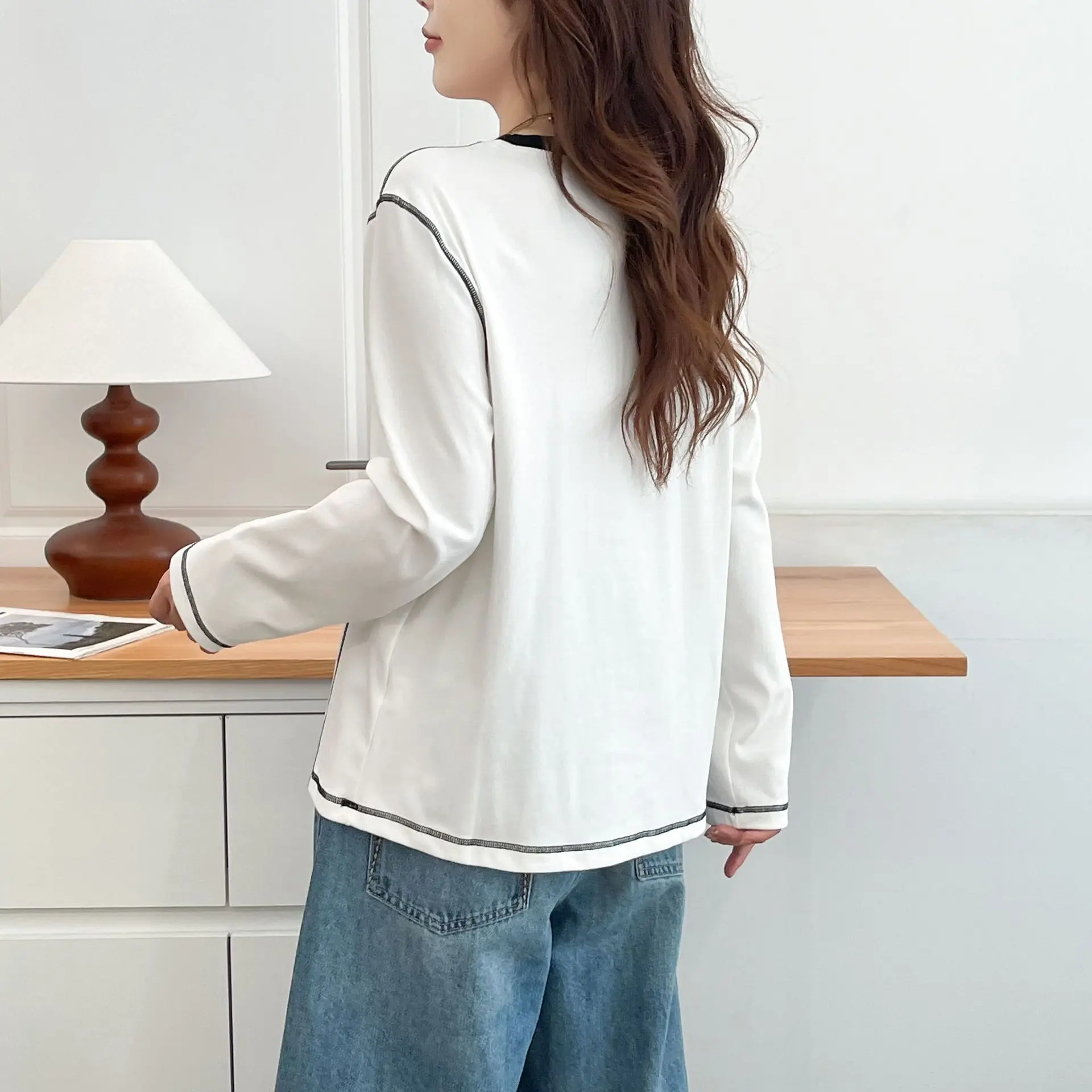 Fashion Plus Size Women's T-Shirt Autumn New Style Long Sleeve Top With Bright Line Printed Letters Youthful Student Tees 7032