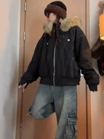 2000s Aesthetic Black Elegant Jacket Woman 2025 Winter Y2k Zip Up Hooded Design Harajuku Coat Female Loose Casual Punk Outfits - Image 2
