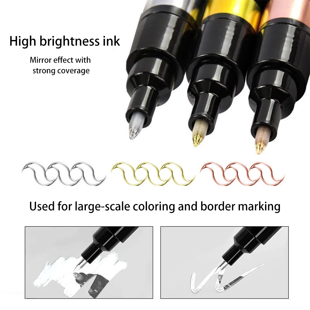 Nail Liner Brush Mark Paint Lines Stripe Painting Flower Pen Nail Art Manicure Metal Pen， Waterproof Reflective Gloss Chrome Pen 5