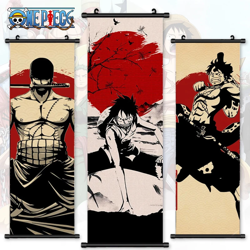 

Anime One Piece Luffy Zoro Sanji Scroll Canvas Wall Hanging Painting Home Decor Anime Poster Wall Art Room Decoration Gift