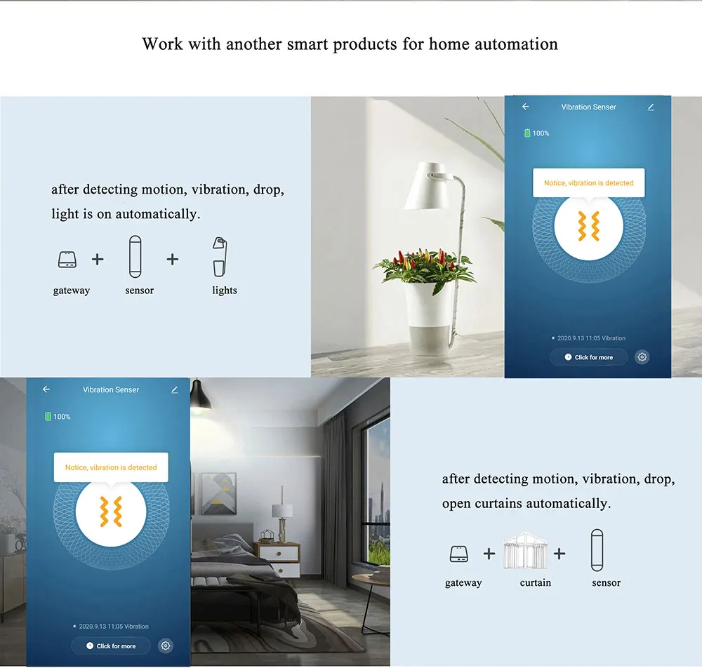 Tuya Smart Vibration Sensor Real-Time Motion Shock Alarm Work With Smart Gateway Home Security System APP Control WithoutBattery