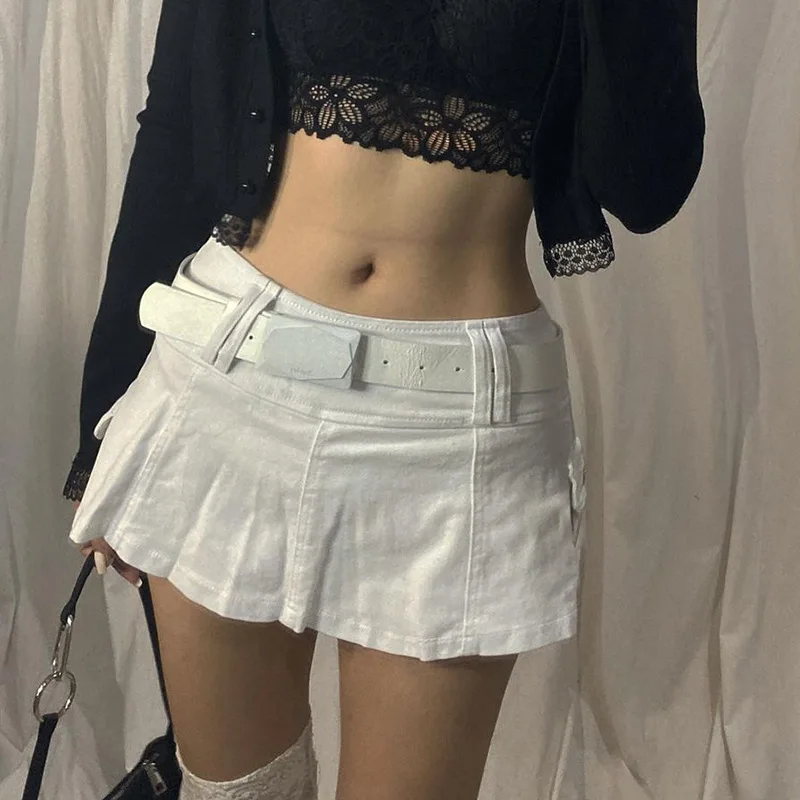 low waisted white denim skirt