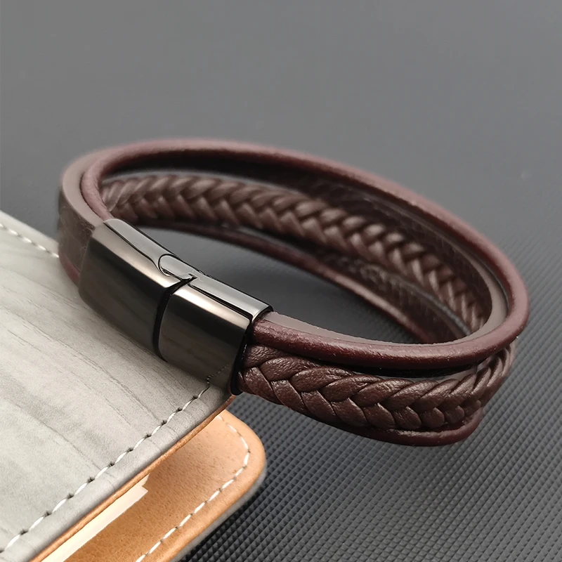 2025 Charme MingAo Punk männer Stich Leder Homme Armbänder Edelstahl Armband Schmuck Artikel Dropshipping – Detail 7