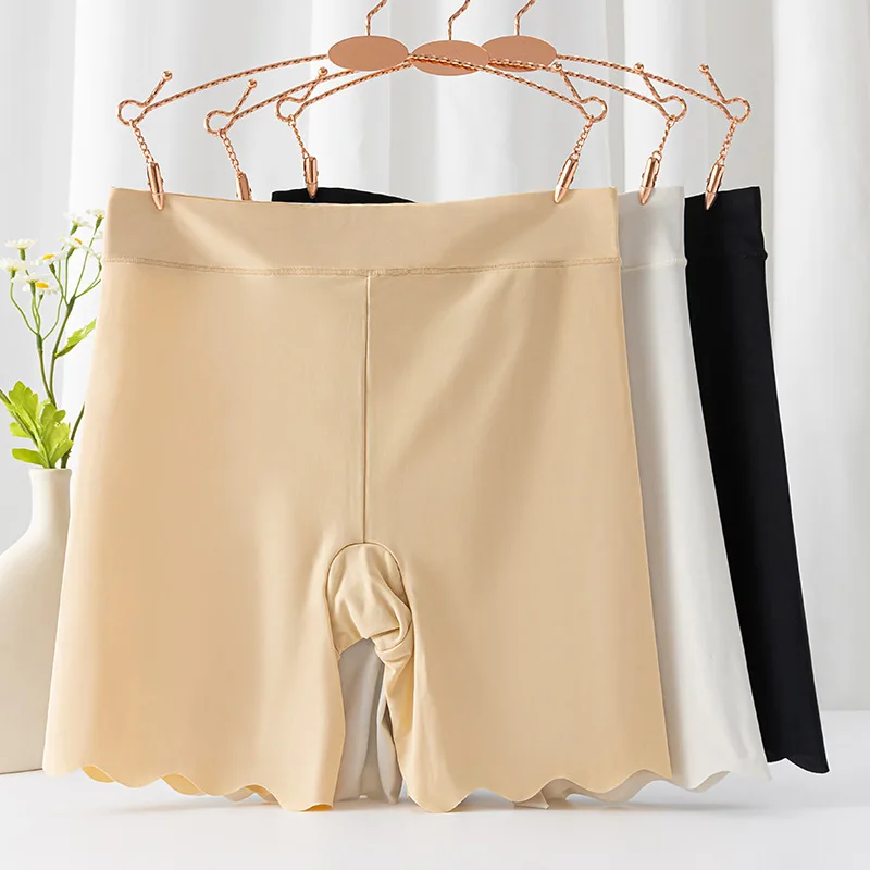 Women's Safety Shorts Seamless Ice Silk Solid Short Pants Thin Under Skirt High Waist Underwear Anti Rubbing Boyshorts Panties