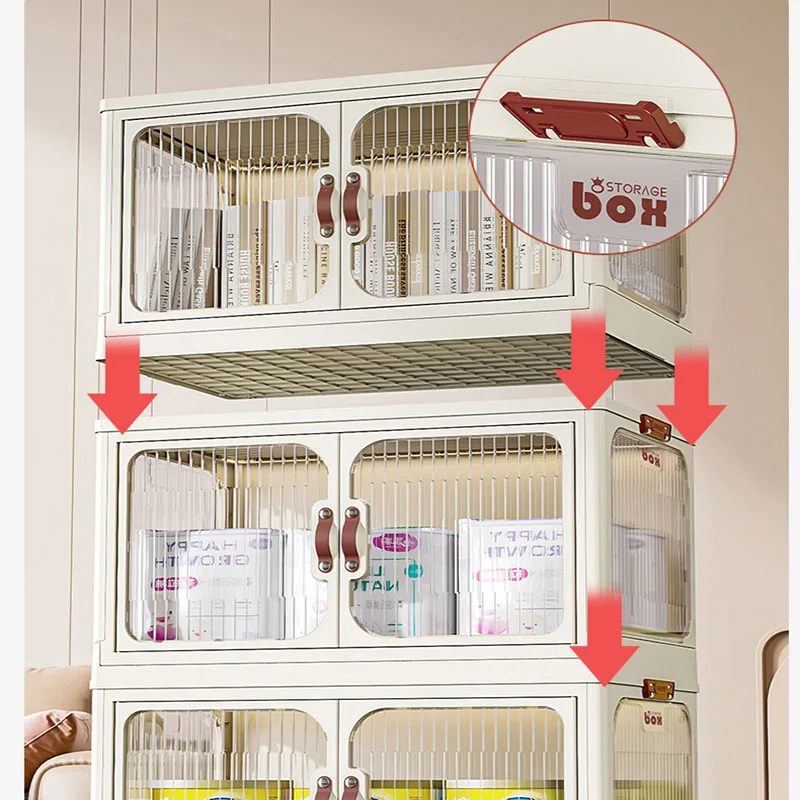 Kitchen Storage Cabinet Household Multi-layer Storage Box Foldable Tableware Cupboard Snack Sundries Organizer Box with Pulley