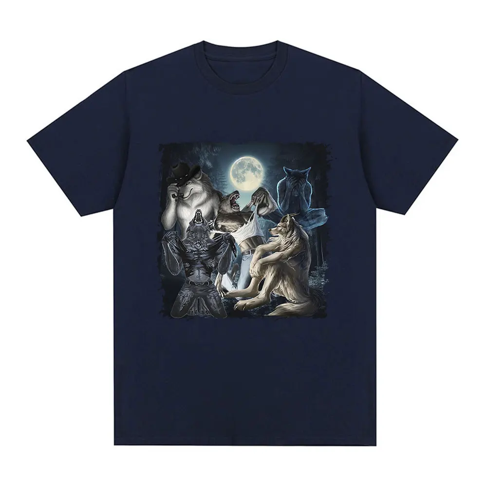 رجل يجلس الذئب قصيرة الأكمام المتضخم تي شيرت ، الق...