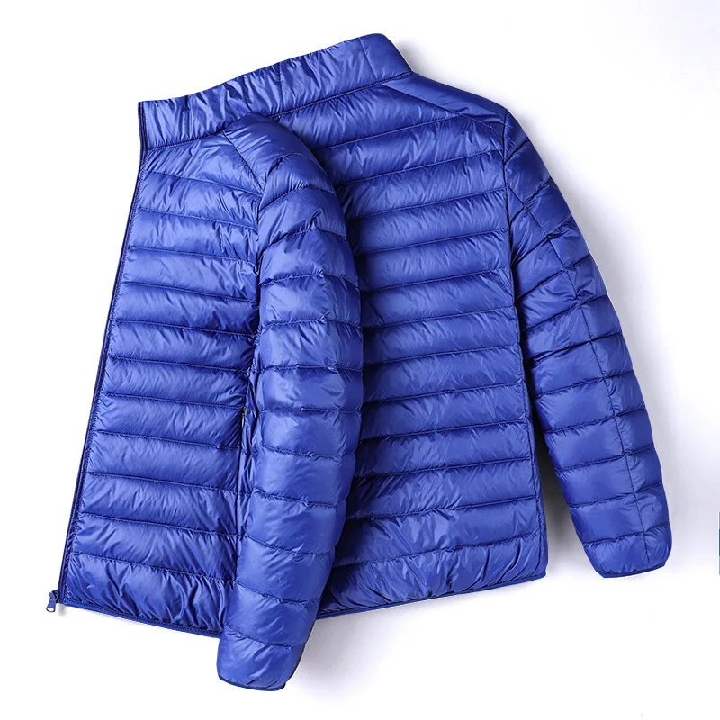 Warm Winter Lightweight Down Jacket Men Down Coat Sportswear Quilted Puffer Jacket Stand Collar Zip Long Sleeve Outerwear Solid