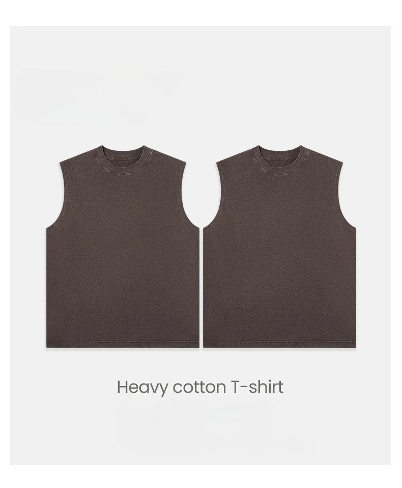 230g Pure Cotton European and American High Street Retro Washed Distressed Sleeveless Vest Men's Casual Loose Shoulder T-shirt