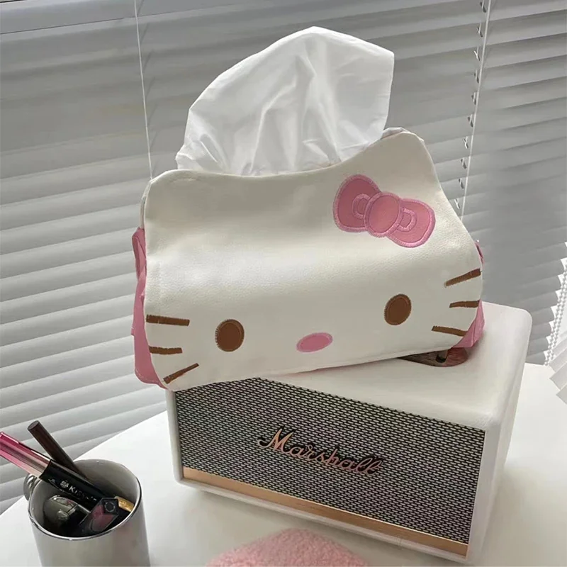 

Sanrio Hello Kiity Tissue Box Cartoon Kt Cat Paper Napkin Case Cute PU Leather Animals Home Car Paper Storage Boxes Girls Gifts