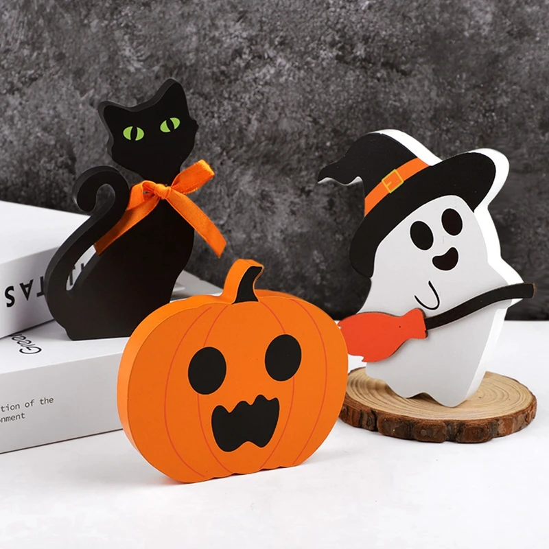3/1pcs Halloween Ghost Pumpkin Wooden Ornaments Table Sign Halloween Party Favors Gift Festive Party Home Decoration Supplies