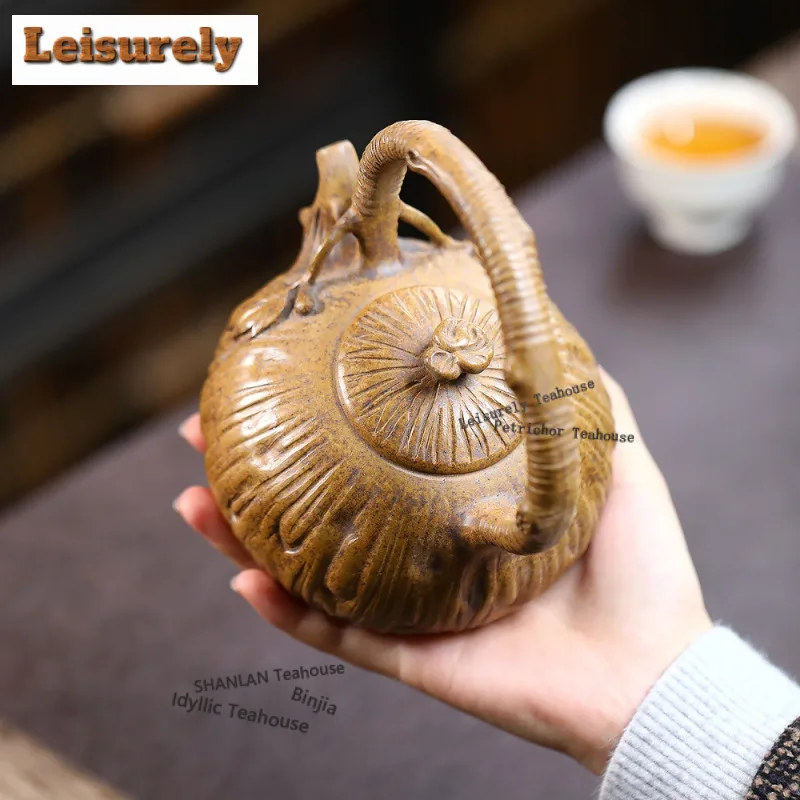 400ml Yixing Purple Clay Teapots Handmade Lifting Handle Pot Raw Ore Wood-fired Porcelain Mud Kettle With Infuser Zisha Tea Set