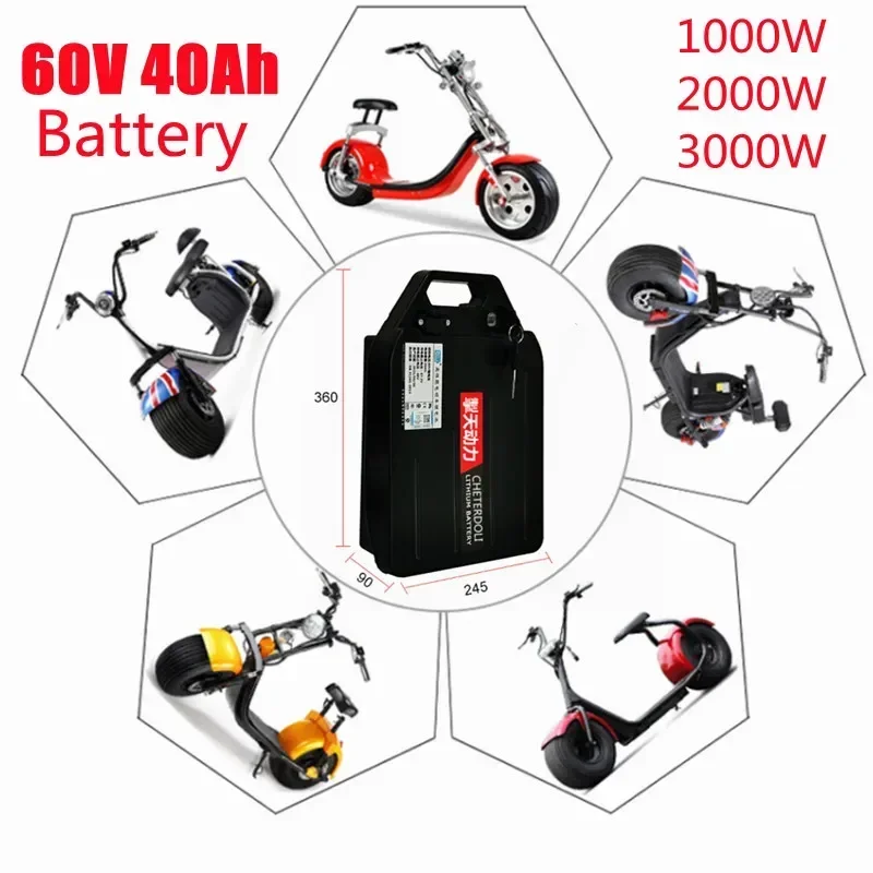 

60V 30AH 40AH Electric Bike 18650 Battery for Scooter Motorcycle 67.2V 3000W Rechargeable Battery with Same Port BMS+3A Charger