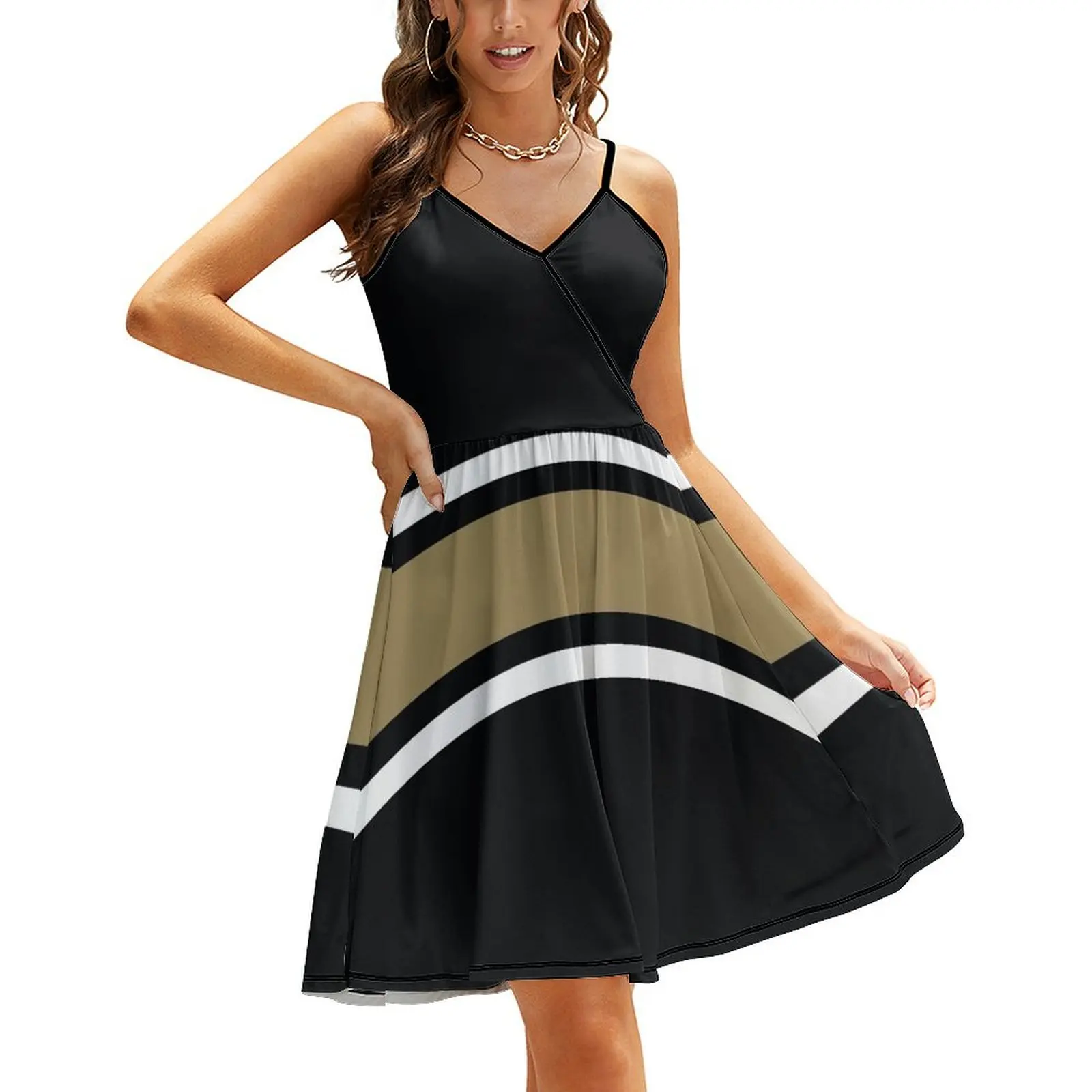 

Black, White, & Gold Power Stripe Sling Dress Women's summer long dress party dress women elegant luxury