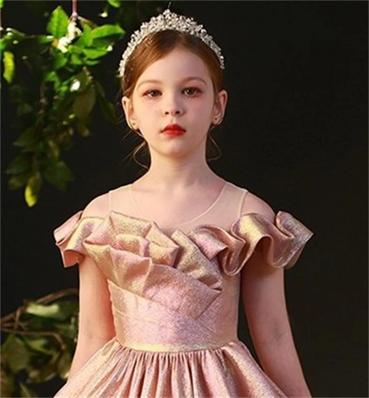 Princess Pink Shiny Flower Girl Dresses Wedding Elegant Prom Ball Pageant Gown Kids Birthday Party With Bow First Communion Wear